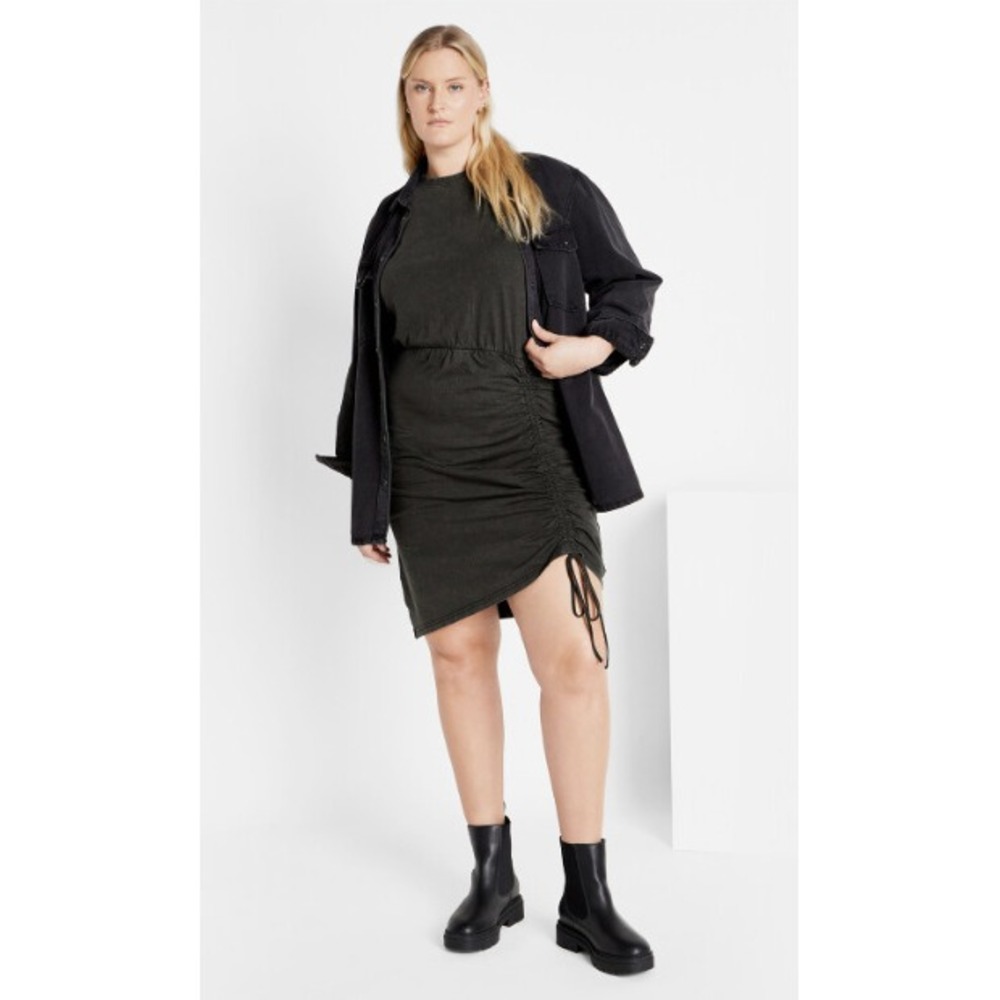 City Chic Ivy Wash Black Acid Ruched Mini Dress NWT Plus‎ Size Sleeveless